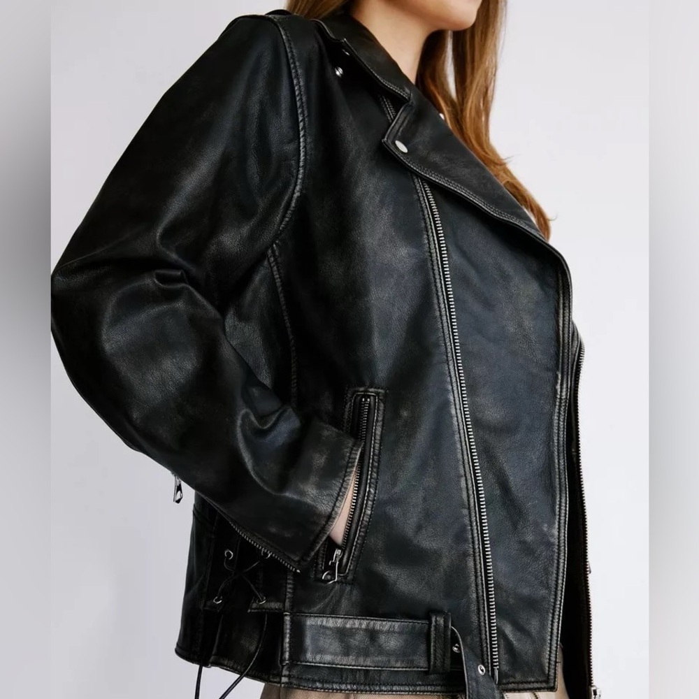 Nasty Gal Real Leather Washed Moto Jacket - Picture 3 of 13